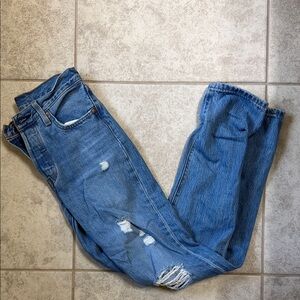 Levi's Light Blue Distressed Boyfriend Jeans 501